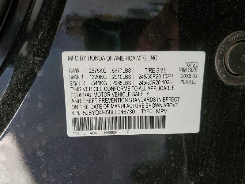 Aukcja sprzedaży 2020 Acura Mdx, vin: 5J8YD4H58LL046730, numer aukcji: 97559815