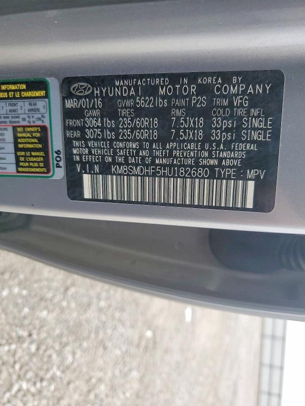 Продаж на аукціоні авто 2017 Hyundai Santa Fe S, vin: KM8SMDHF5HU182680, номер лоту: 98639115