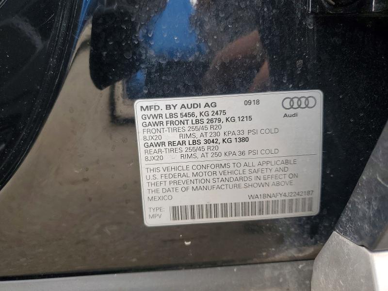 Aukcja sprzedaży 2018 Audi Q-5, vin: WA1BNAFY4J2242187, numer aukcji: 72120395
