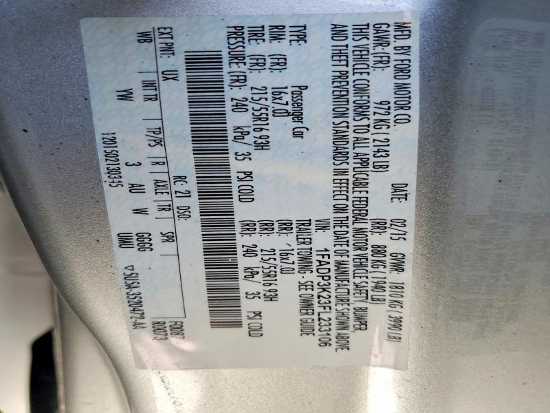 Продажа на аукционе авто 2015 Ford Focus, vin: 1FADP3K23FL233106, номер лота: 97975515