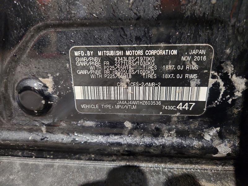 75372005 :رقم المزاد ، JA4AJ4AW1HZ603536 vin ، 2017 Mitsubishi Rvr Se Lim مزاد بيع
