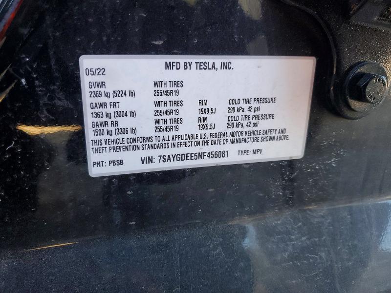 2022 Tesla Model Y მანქანა იყიდება აუქციონზე, vin: 7SAYGDEE5NF456081, აუქციონის ნომერი: 74293015
