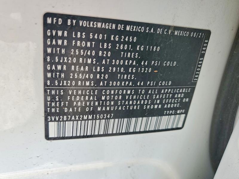 73045645 :رقم المزاد ، 3VV2B7AX2MM150347 vin ، 2021 Volkswagen Tiguan مزاد بيع