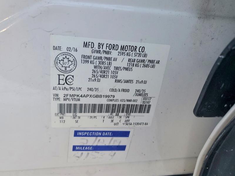 Продаж на аукціоні авто 2016 Ford Edge, vin: 2FMPK4APXGBB19979, номер лоту: 73827905