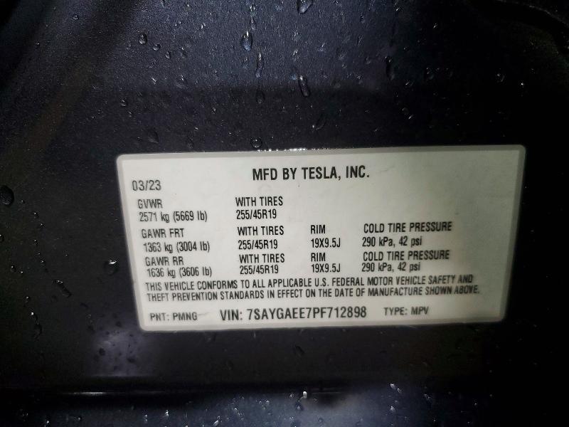 72782255 :رقم المزاد ، 7SAYGAEE7PF712898 vin ، 2023 Tesla Model Y مزاد بيع