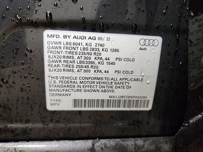 73087935 :رقم المزاد ، WA1J2BFZ8NP042084 vin ، 2022 Audi Q4 E-tron مزاد بيع