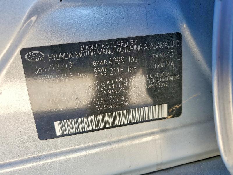 2012 Hyundai Sonata მანქანა იყიდება აუქციონზე, vin: 5NPEB4AC7CH452986, აუქციონის ნომერი: 98864075