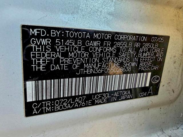 2005 Lexus Ls 430 მანქანა იყიდება აუქციონზე, vin: JTHBN36F055028638, აუქციონის ნომერი: 74059945