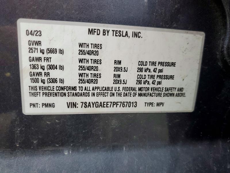 2023 Tesla Model Y მანქანა იყიდება აუქციონზე, vin: 7SAYGAEE7PF767013, აუქციონის ნომერი: 73746615