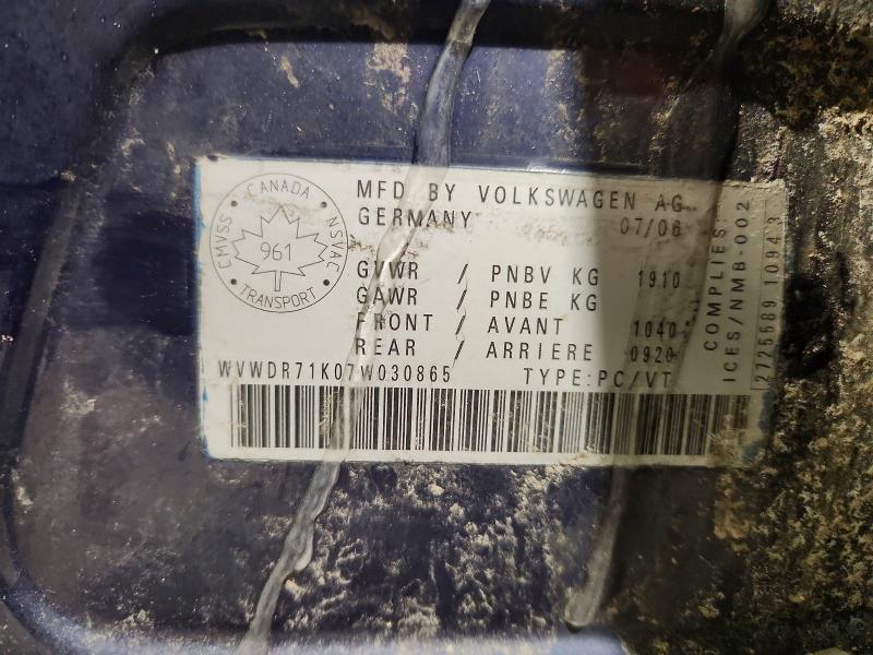 Продажа на аукционе авто 2007 Volkswagen Rabbit, vin: WVWDR71K07W030865, номер лота: 75423655