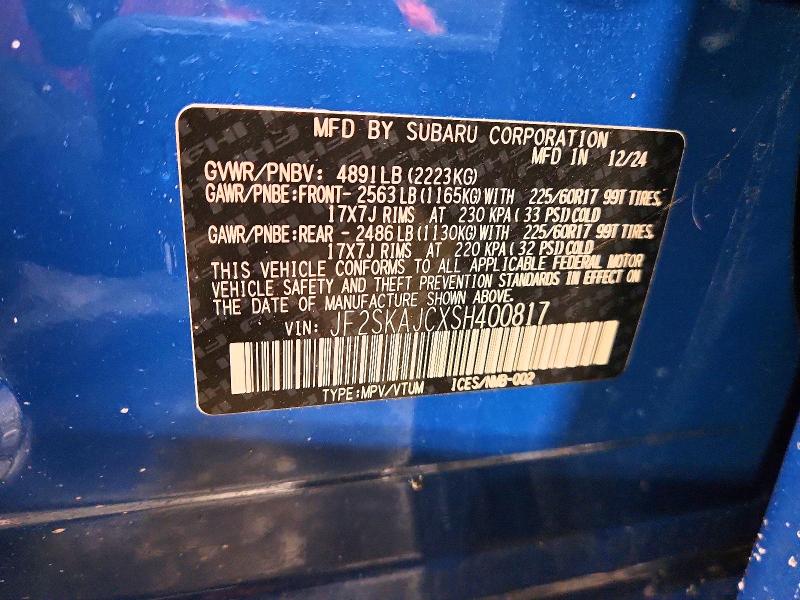 2025 Subaru Forester მანქანა იყიდება აუქციონზე, vin: JF2SKAJCXSH400817, აუქციონის ნომერი: 74440495