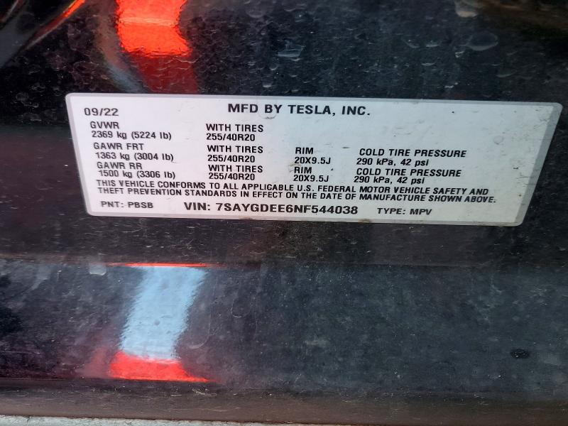 73699815 :رقم المزاد ، 7SAYGDEE6NF544038 vin ، 2022 Tesla Model Y مزاد بيع
