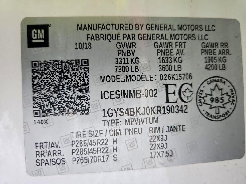 Aukcja sprzedaży 2019 Cadillac Escalade L, vin: 1GYS4BKJ0KR190342, numer aukcji: 98561035