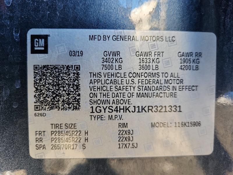 Продаж на аукціоні авто 2019 Cadillac Escalade, vin: 1GYS4HKJ1KR321331, номер лоту: 73866865