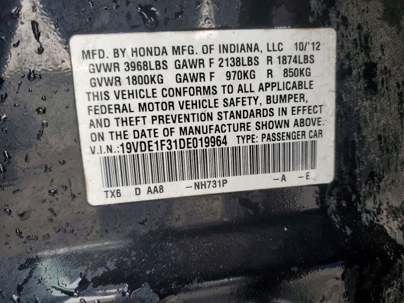 Auction sale of the 2013 Acura Ilx, vin: 19VDE1F31DE019964, lot number: 98567155