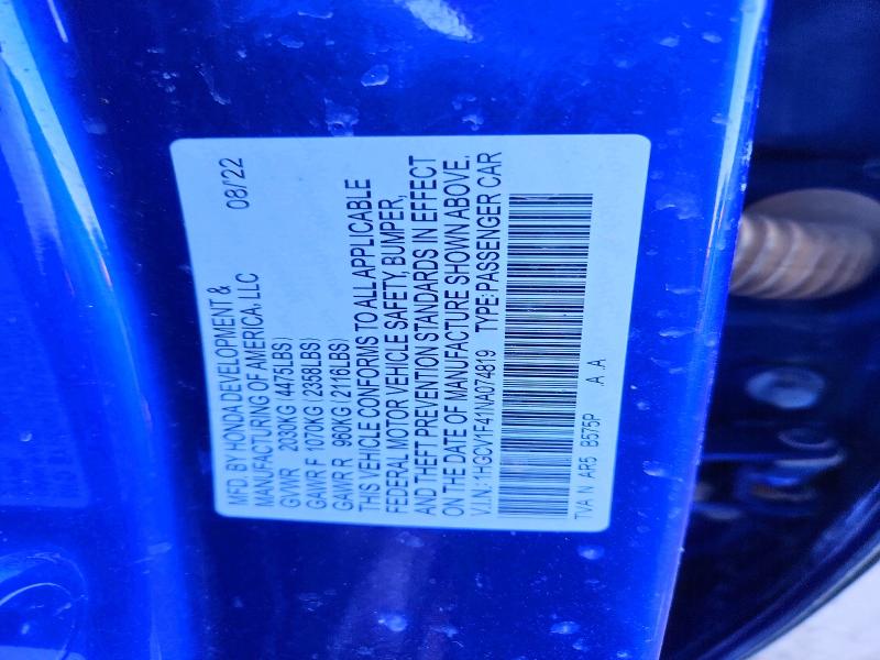 74705715 :رقم المزاد ، 1HGCV1F41NA074819 vin ، 2022 Honda Accord مزاد بيع