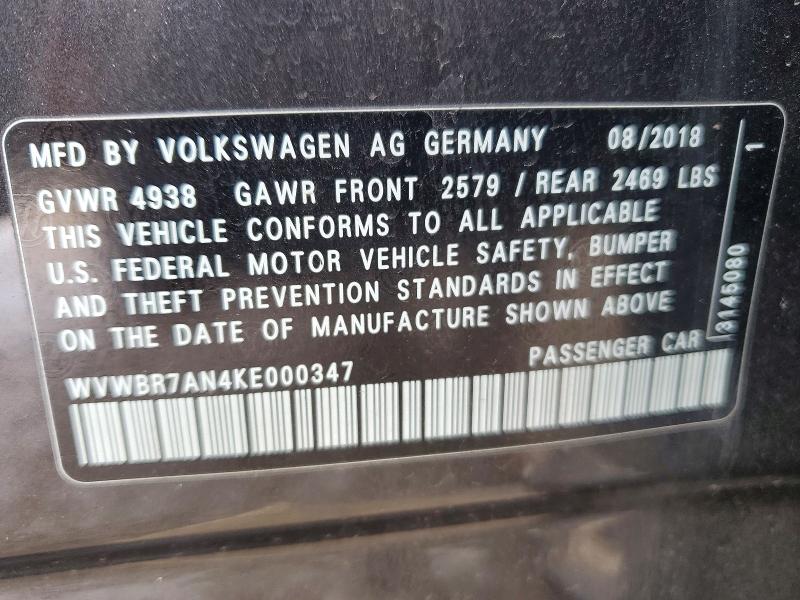 75217315 :رقم المزاد ، WVWBR7AN4KE000347 vin ، 2019 Volkswagen Arteon مزاد بيع