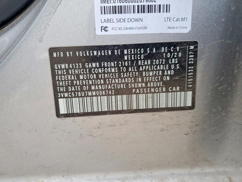 Продаж на аукціоні авто 2021 Volkswagen Jetta, vin: 3VWC57BU7MM006742, номер лоту: 73742395