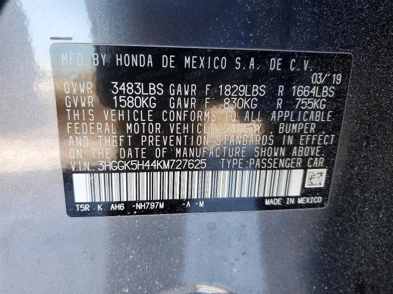 73477885 :رقم المزاد ، 3HGGK5H44KM727625 vin ، 2019 Honda Fit مزاد بيع