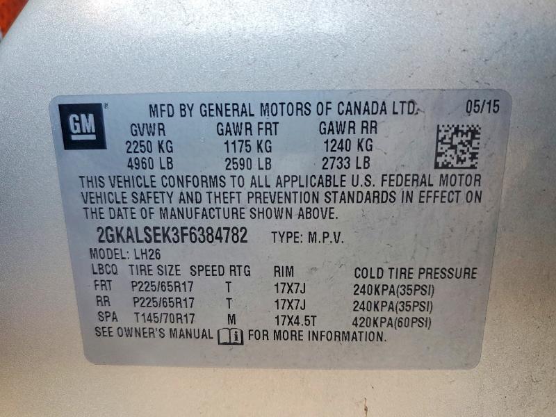 Продаж на аукціоні авто 2015 Gmc Terrain, vin: 2GKALSEK3F6384782, номер лоту: 99730865