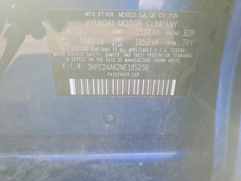 73458565 :رقم المزاد ، 3KPC24A62NE185250 vin ، 2022 Hyundai Accent مزاد بيع