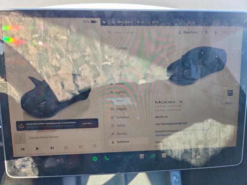 2022 Tesla Model Y მანქანა იყიდება აუქციონზე, vin: 7SAYGDEE2NF481729, აუქციონის ნომერი: 75272975