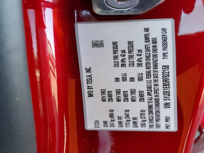 74102105 :رقم المزاد ، 5YJ3E1EB5RF822158 vin ، 2024 Tesla Model 3 مزاد بيع