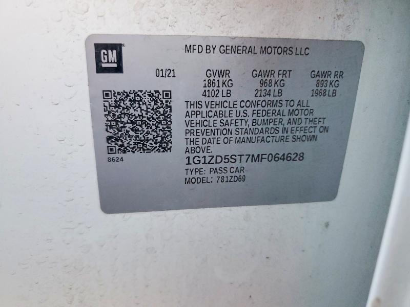 Aukcja sprzedaży 2021 Chevrolet Malibu Lt, vin: 1G1ZD5ST7MF064628, numer aukcji: 98798565