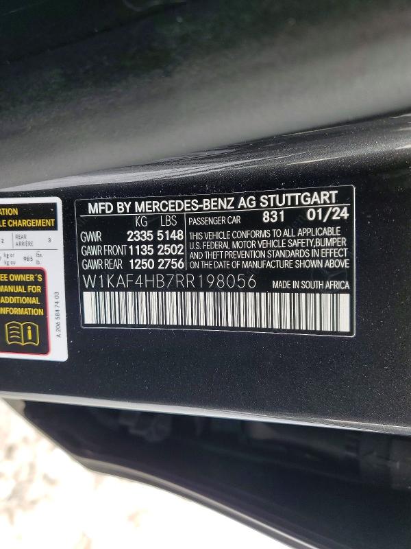 73424005 :رقم المزاد ، W1KAF4HB7RR198056 vin ، 2024 Mercedes-benz C 300 4mat مزاد بيع