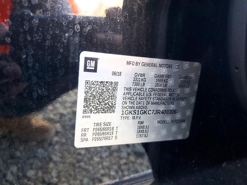 73925355 :رقم المزاد ، 1GKS1GKC7JR400306 vin ، 2018 Gmc Yukon Xl مزاد بيع
