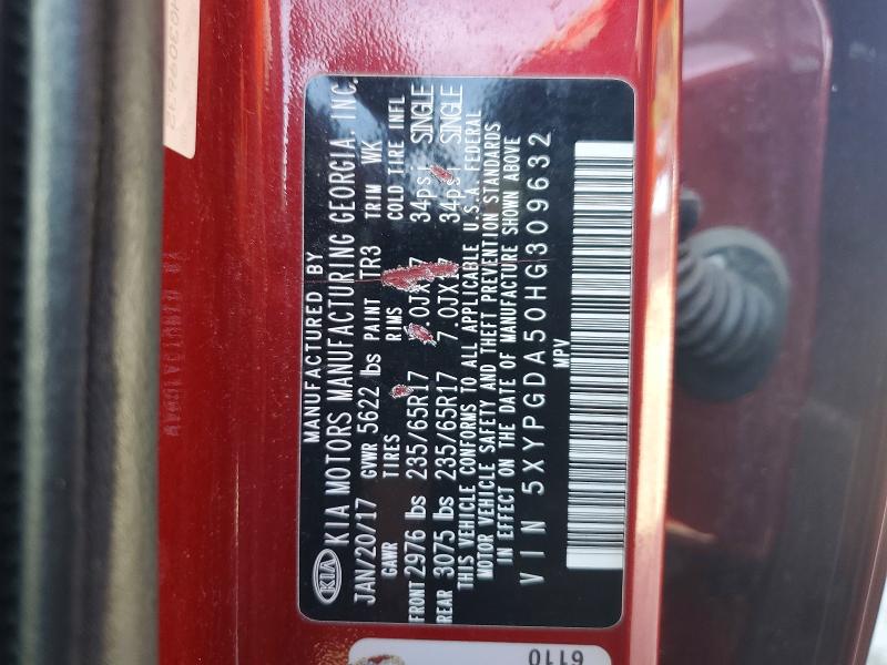 73721025 :رقم المزاد ، 5XYPGDA50HG309632 vin ، 2017 Kia Sorento مزاد بيع