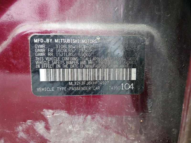 Aukcja sprzedaży 2019 Mitsubishi Mirage, vin: ML32F3FJ6KHF04927, numer aukcji: 99271045