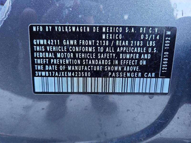 2014 Volkswagen Jetta მანქანა იყიდება აუქციონზე, vin: 3VWB17AJXEM423580, აუქციონის ნომერი: 99019005