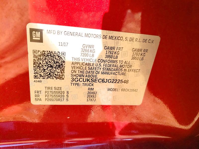 97088405 :رقم المزاد ، 3GCUKSEC6JG222548 vin ، 2018 Chevrolet Silverado مزاد بيع