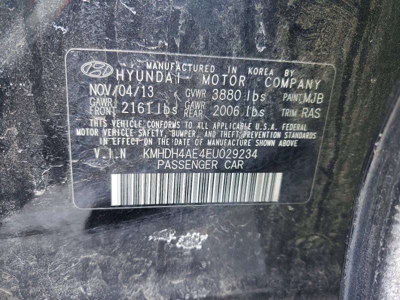 2014 Hyundai Elantra Se მანქანა იყიდება აუქციონზე, vin: KMHDH4AE4EU029234, აუქციონის ნომერი: 74136715