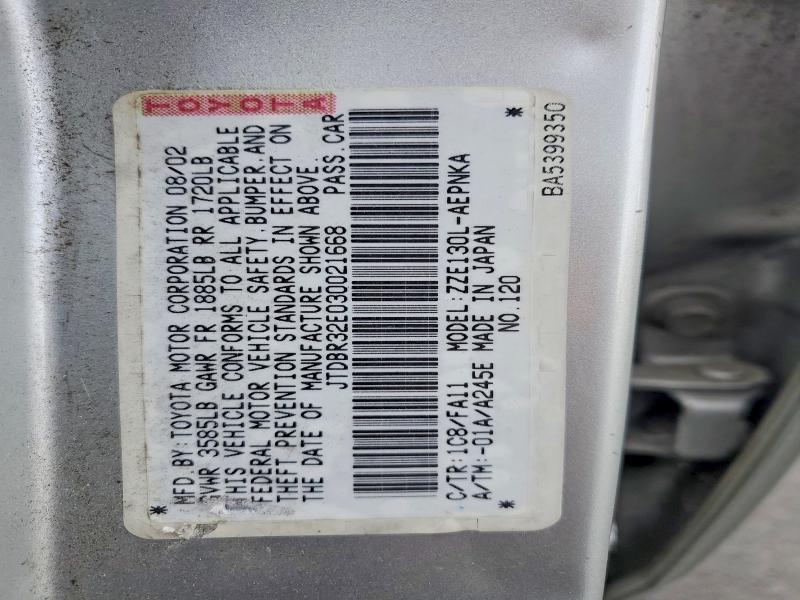 74981055 :رقم المزاد ، JTDBR32E030021668 vin ، 2003 Toyota Corolla مزاد بيع