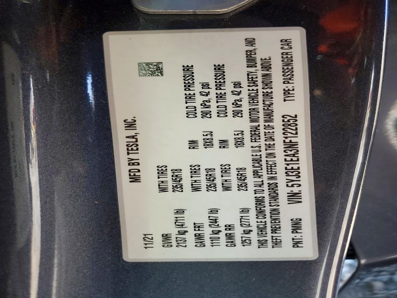 Aukcja sprzedaży 2022 Tesla Model 3, vin: 5YJ3E1EA3NF122852, numer aukcji: 73397705