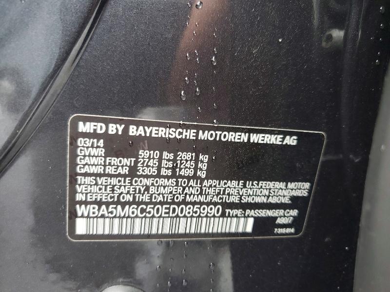 Aukcja sprzedaży 2014 Bmw 550 Igt, vin: WBA5M6C50ED085990, numer aukcji: 99439645