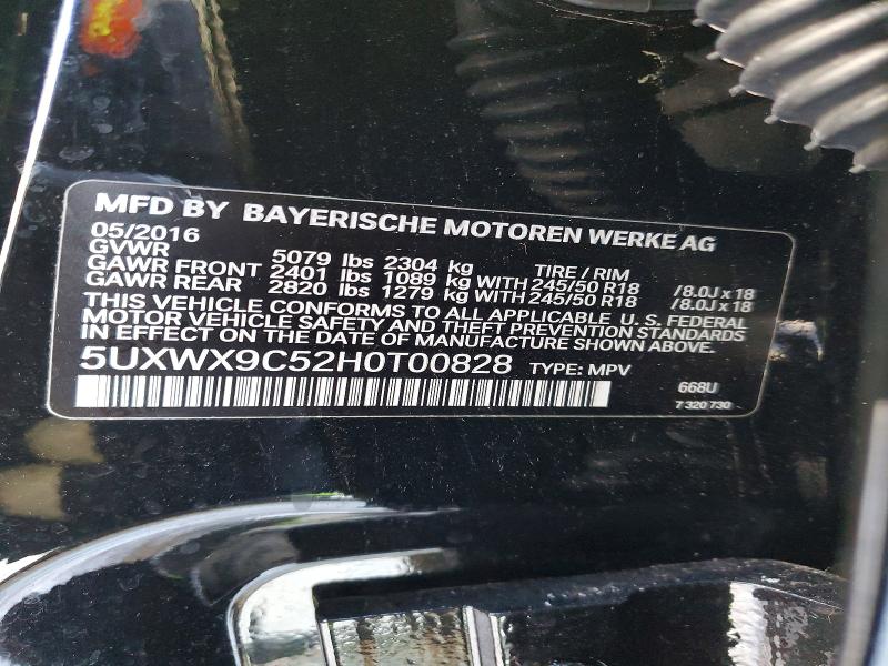 74032885 :رقم المزاد ، 5UXWX9C52H0T00828 vin ، 2017 Bmw X3 مزاد بيع
