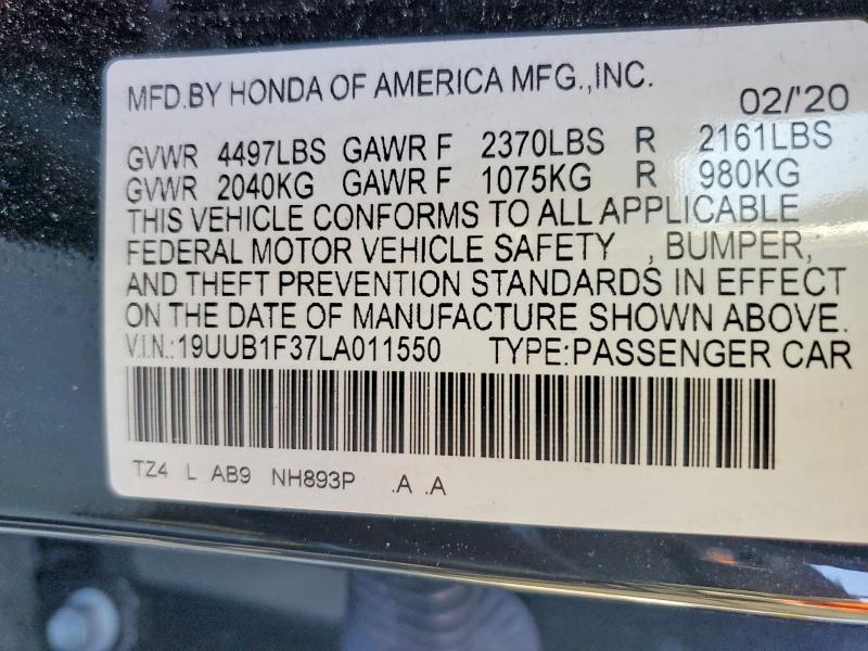 2020 Acura Tlx მანქანა იყიდება აუქციონზე, vin: 19UUB1F37LA011550, აუქციონის ნომერი: 75023735