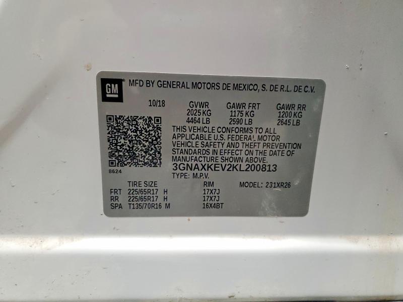 Продажа на аукционе авто 2019 Chevrolet Equinox, vin: 3GNAXKEV2KL200813, номер лота: 74681035