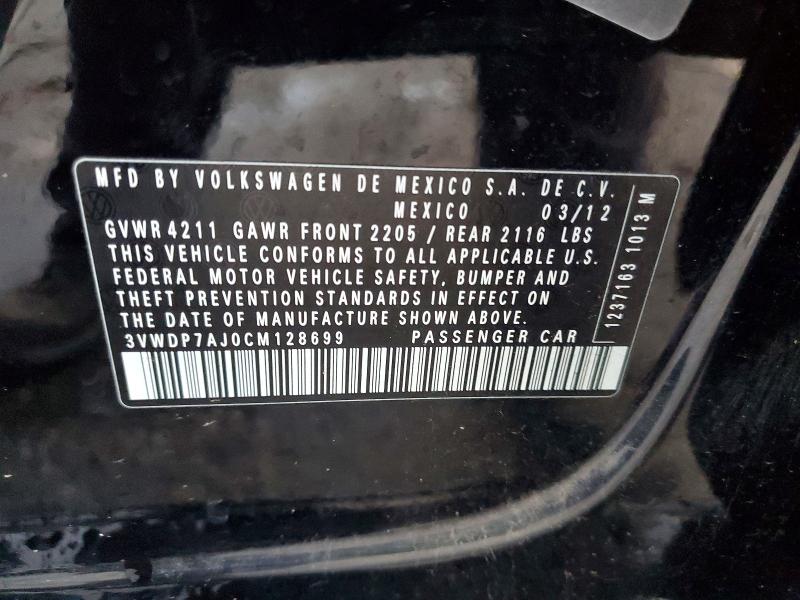 99508235 :رقم المزاد ، 3VWDP7AJ0CM128699 vin ، 2012 Volkswagen Jetta مزاد بيع
