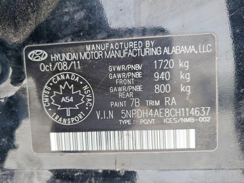 Aukcja sprzedaży 2012 Hyundai Elantra, vin: 5NPDH4AE8CH114637, numer aukcji: 72803505