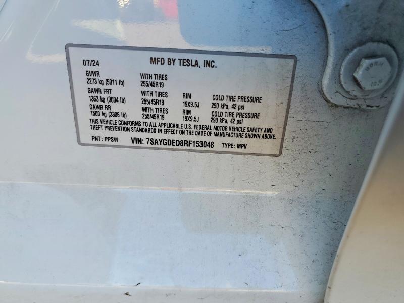 2024 Tesla Model Y მანქანა იყიდება აუქციონზე, vin: 7SAYGDED8RF153048, აუქციონის ნომერი: 72662925