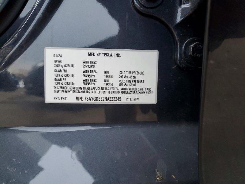Продажа на аукционе авто 2024 Tesla Model Y, vin: 7SAYGDEE2RA223245, номер лота: 73585825