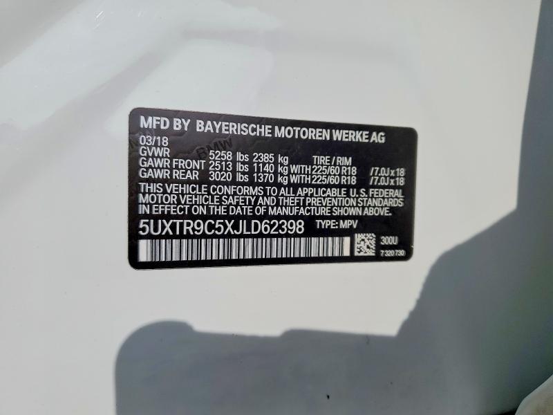 Продаж на аукціоні авто 2018 Bmw X3, vin: 5UXTR9C5XJLD62398, номер лоту: 72126625