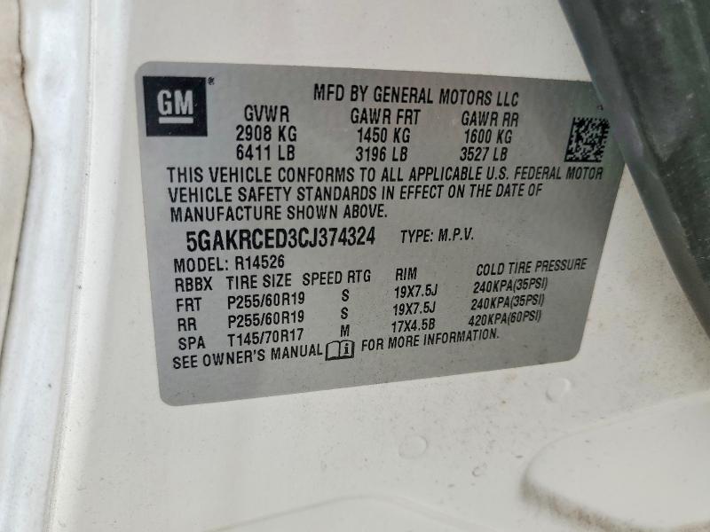 Aukcja sprzedaży 2012 Buick Enclave, vin: 5GAKRCED3CJ374324, numer aukcji: 99563675