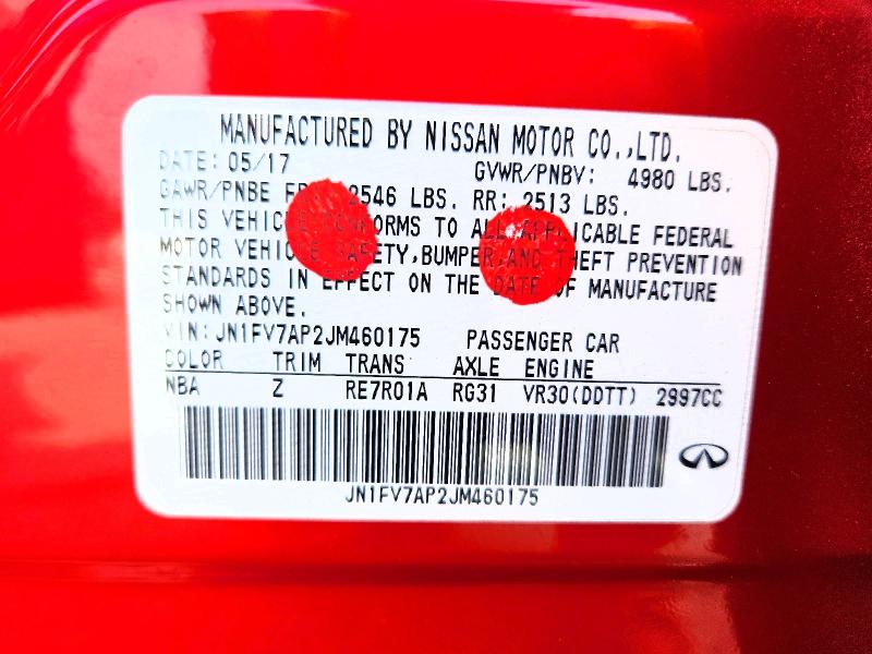 74456135 :رقم المزاد ، JN1FV7AP2JM460175 vin ، 2018 Infiniti Q50 مزاد بيع