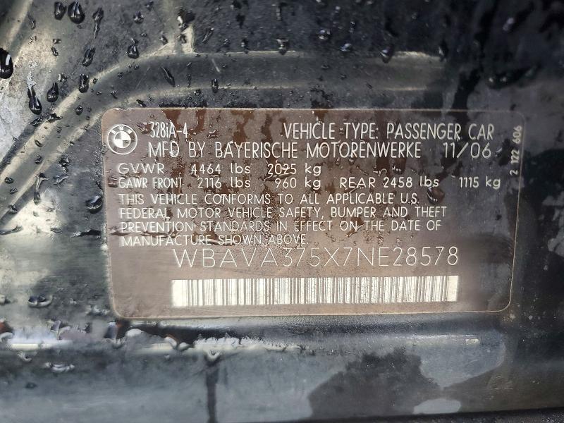 99661395 :رقم المزاد ، WBAVA375X7NE28578 vin ، 2007 Bmw 328 I مزاد بيع