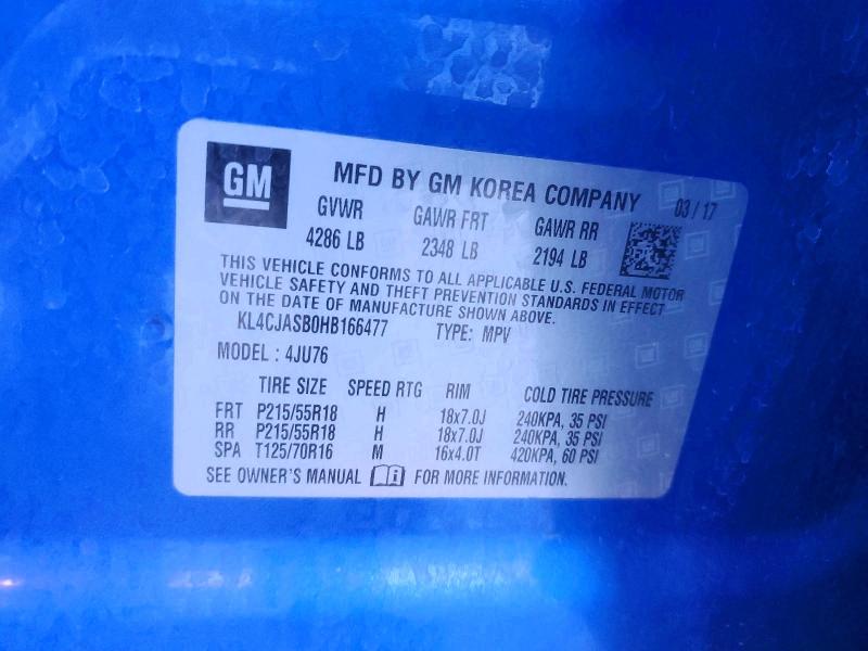 72988515 :رقم المزاد ، KL4CJASB0HB166477 vin ، 2017 Buick Encore مزاد بيع